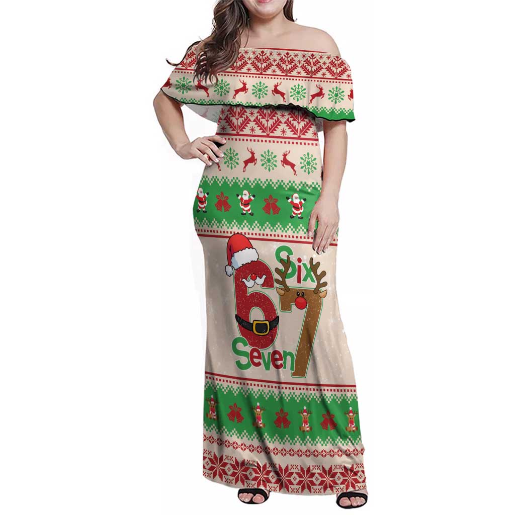 Funny Six Seven Meme Christmas Family Matching Off Shoulder Maxi Dress and Hawaiian Shirt Santa Says 6 7 - Wonder Print Shop