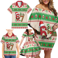 Funny Six Seven Meme Christmas Family Matching Off Shoulder Short Dress and Hawaiian Shirt Santa Says 6 7 - Wonder Print Shop