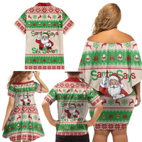 Funny Six Seven Meme Christmas Family Matching Off Shoulder Short Dress and Hawaiian Shirt Santa Says 6 7 - Wonder Print Shop