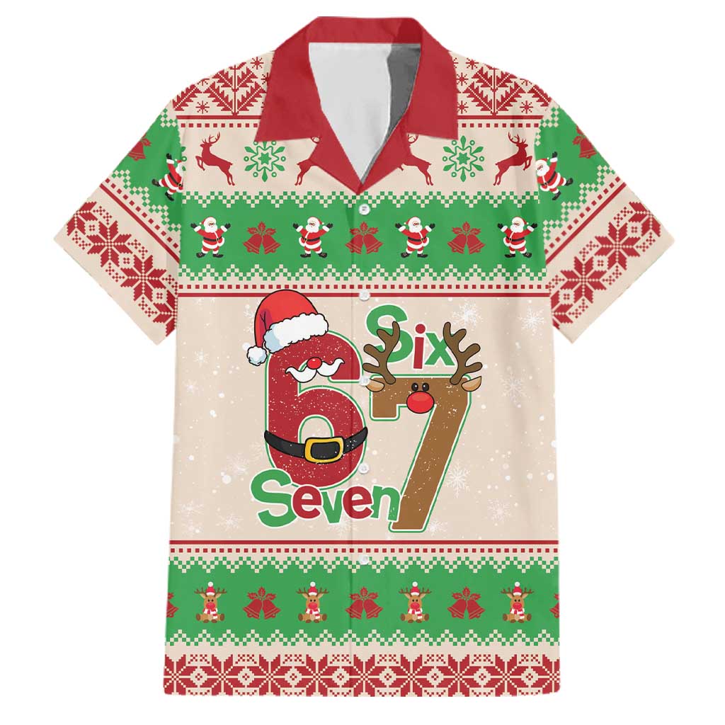 Funny Six Seven Meme Christmas Family Matching Off Shoulder Short Dress and Hawaiian Shirt Santa Says 6 7 - Wonder Print Shop