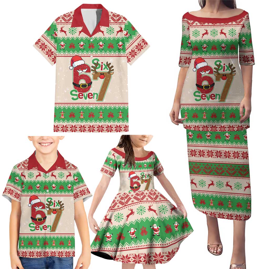 Funny Six Seven Meme Christmas Family Matching Puletasi and Hawaiian Shirt Santa Says 6 7 - Wonder Print Shop
