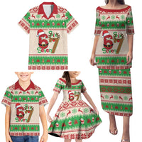 Funny Six Seven Meme Christmas Family Matching Puletasi and Hawaiian Shirt Santa Says 6 7 - Wonder Print Shop