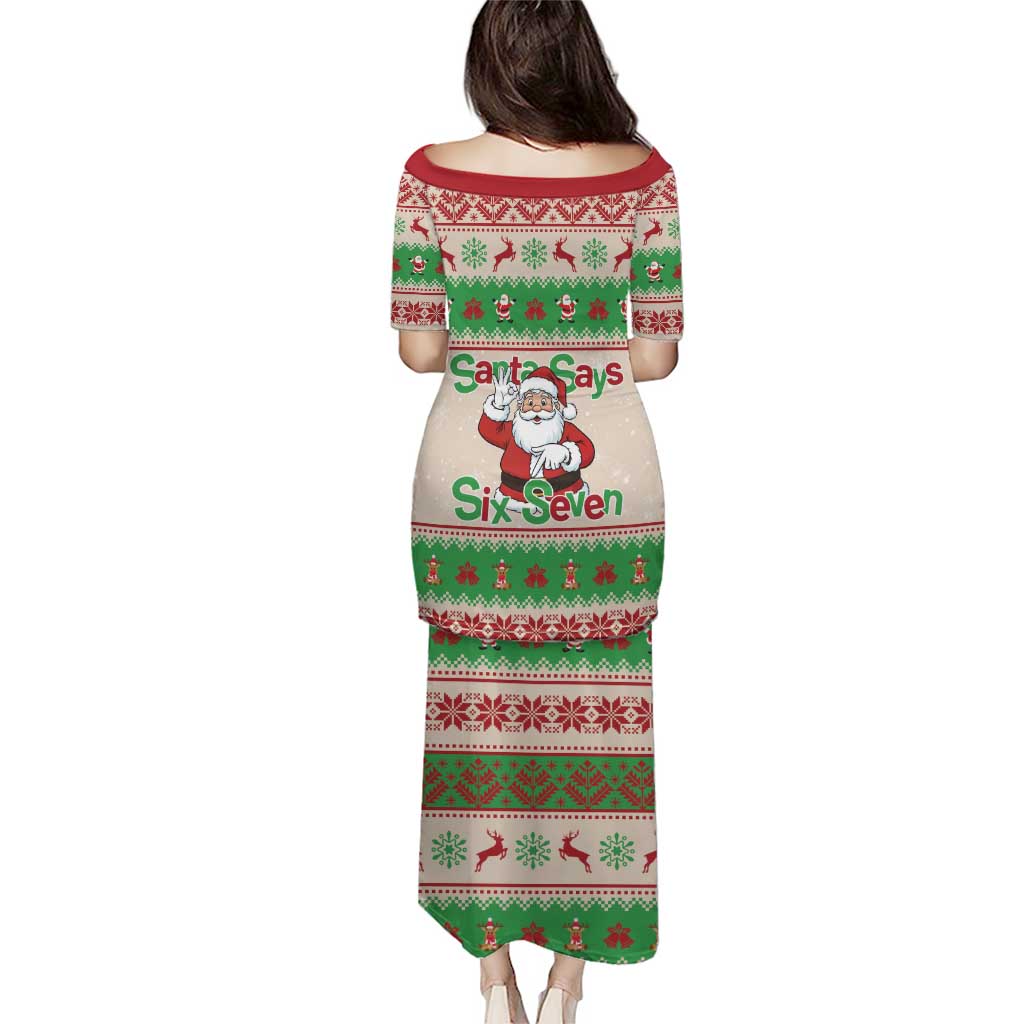 Funny Six Seven Meme Christmas Family Matching Puletasi and Hawaiian Shirt Santa Says 6 7 - Wonder Print Shop
