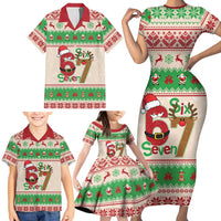 Funny Six Seven Meme Christmas Family Matching Short Sleeve Bodycon Dress and Hawaiian Shirt Santa Says 6 7 - Wonder Print Shop