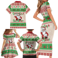 Funny Six Seven Meme Christmas Family Matching Short Sleeve Bodycon Dress and Hawaiian Shirt Santa Says 6 7 - Wonder Print Shop