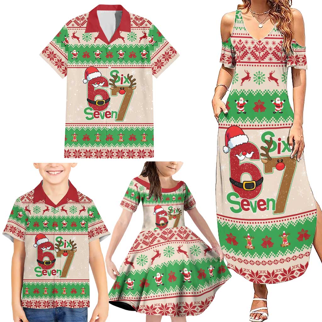 Funny Six Seven Meme Christmas Family Matching Summer Maxi Dress and Hawaiian Shirt Santa Says 6 7 - Wonder Print Shop