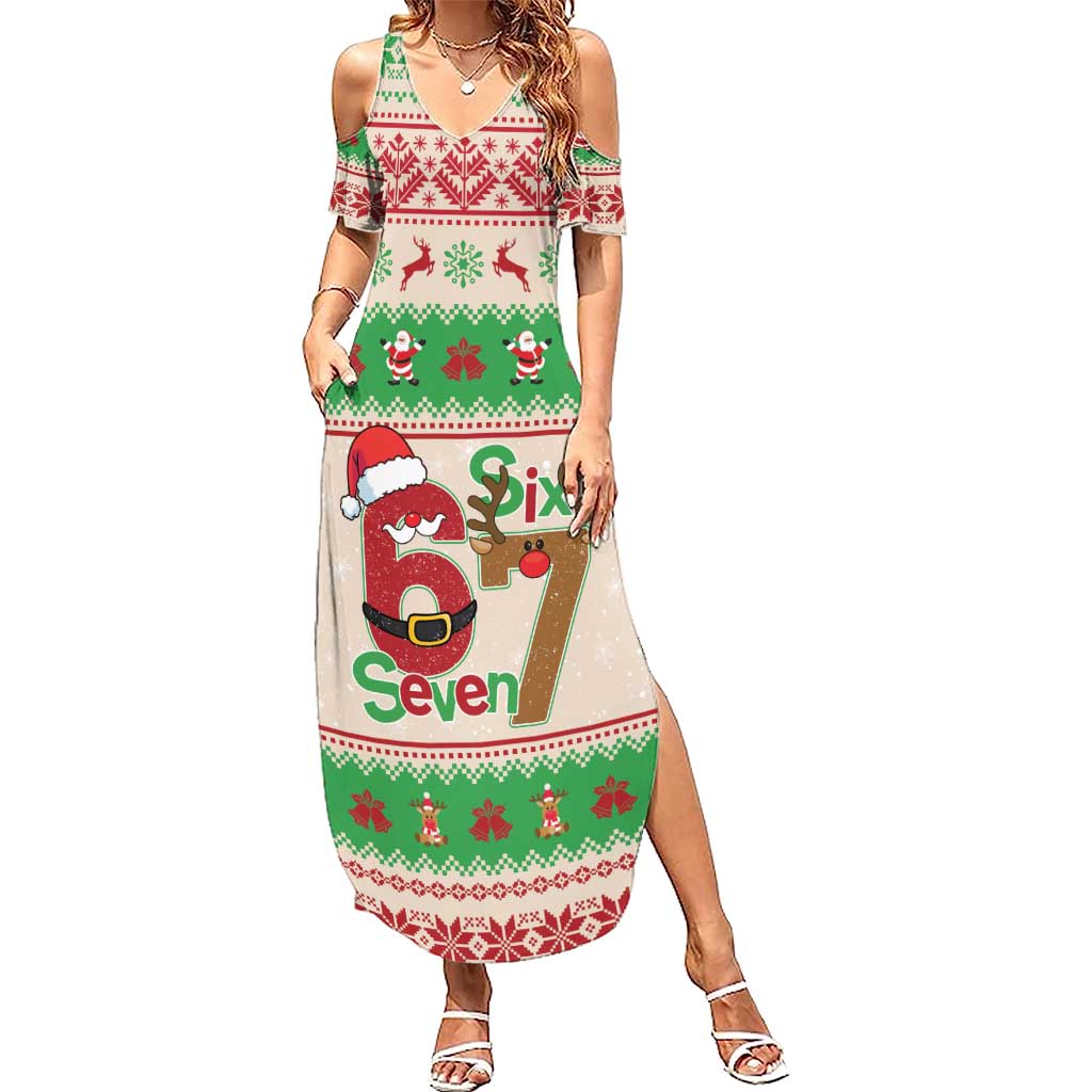 Funny Six Seven Meme Christmas Family Matching Summer Maxi Dress and Hawaiian Shirt Santa Says 6 7 - Wonder Print Shop