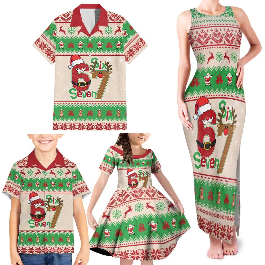 Funny Six Seven Meme Christmas Family Matching Tank Maxi Dress and Hawaiian Shirt Santa Says 6 7 - Wonder Print Shop