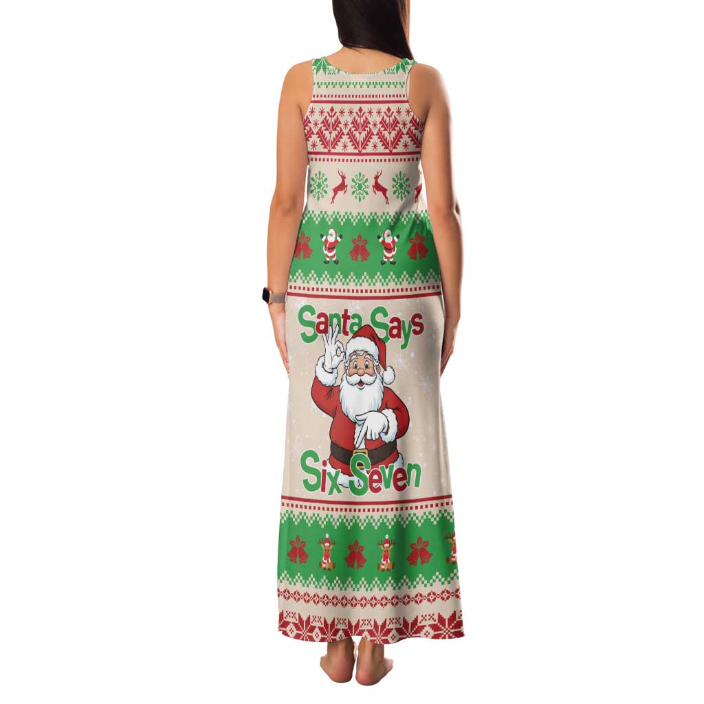Funny Six Seven Meme Christmas Family Matching Tank Maxi Dress and Hawaiian Shirt Santa Says 6 7 - Wonder Print Shop