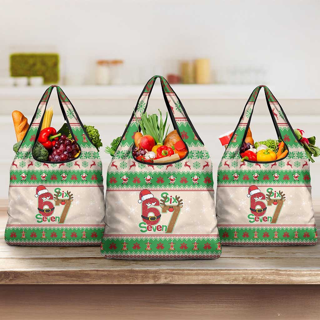 Funny Six Seven Meme Christmas Grocery Bag Santa Says 6 7 - Wonder Print Shop