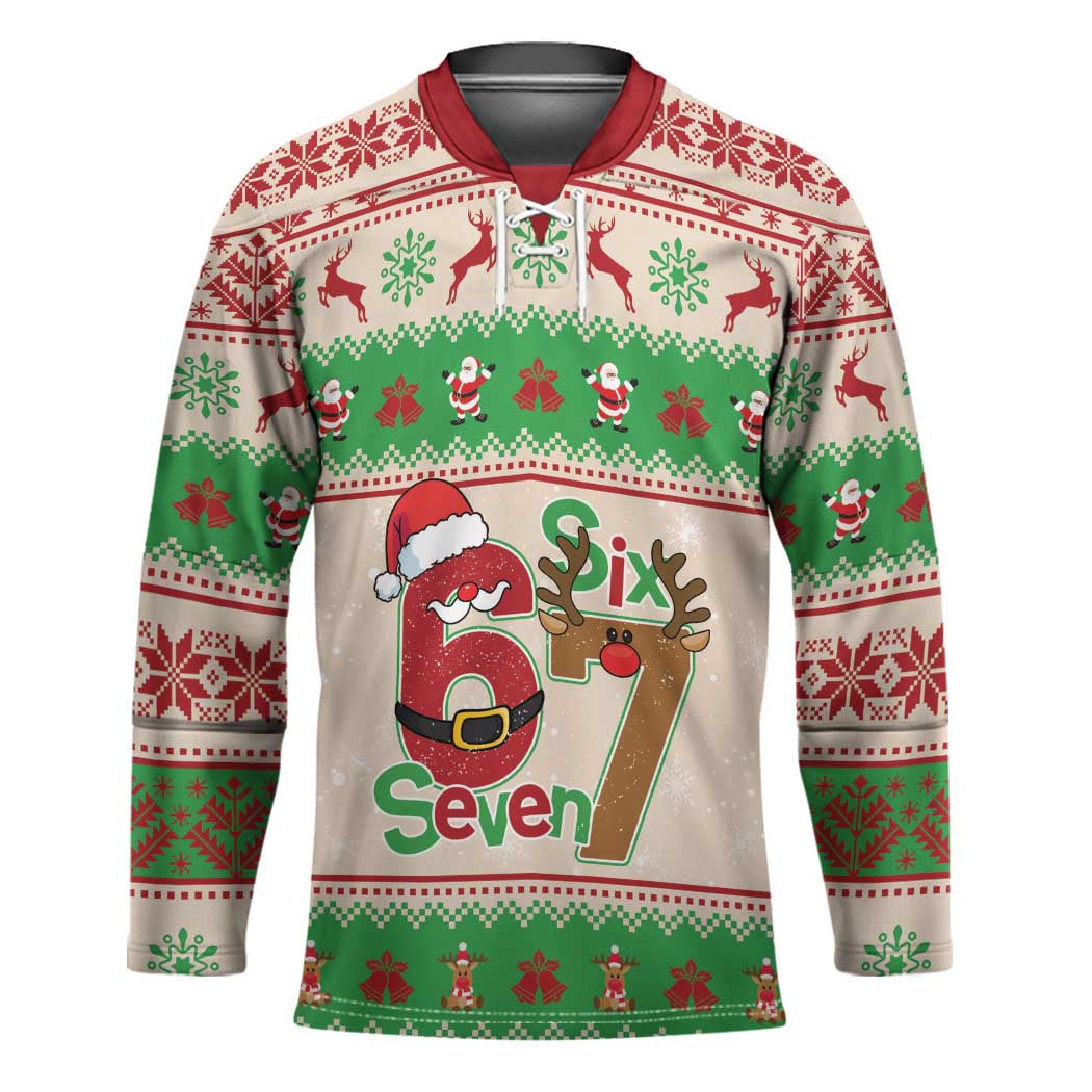 Funny Six Seven Meme Christmas Hockey Jersey Santa Says 6 7 - Wonder Print Shop