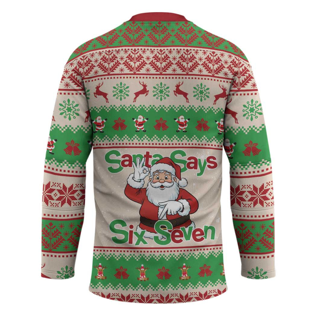 Funny Six Seven Meme Christmas Hockey Jersey Santa Says 6 7 - Wonder Print Shop