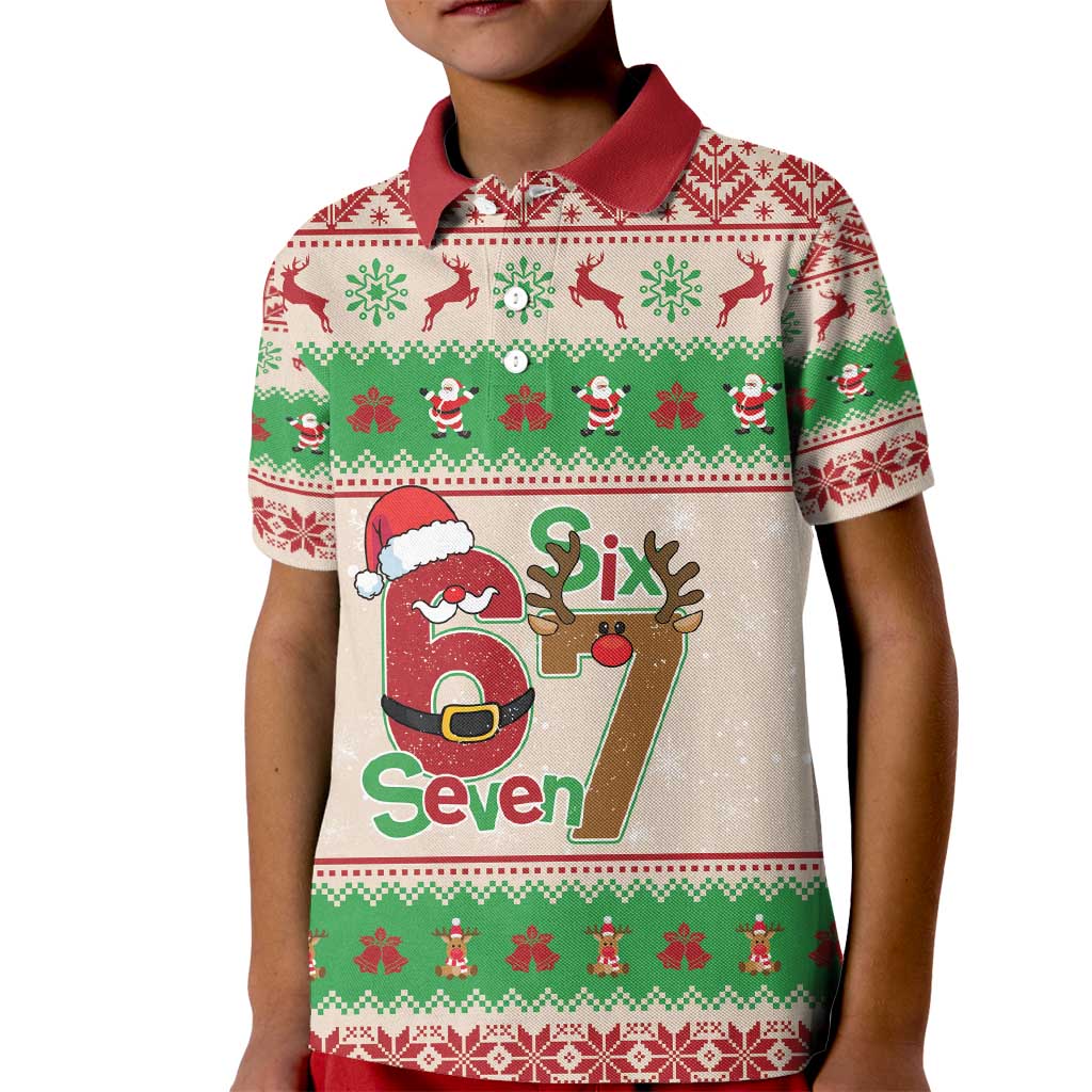 Funny Six Seven Meme Christmas Kid Polo Shirt Santa Says 6 7 - Wonder Print Shop