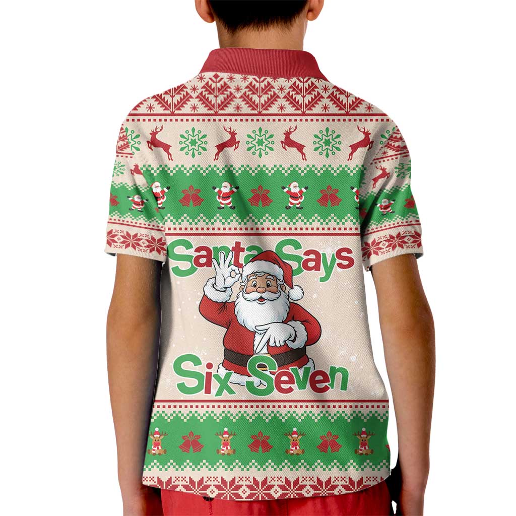 Funny Six Seven Meme Christmas Kid Polo Shirt Santa Says 6 7 - Wonder Print Shop