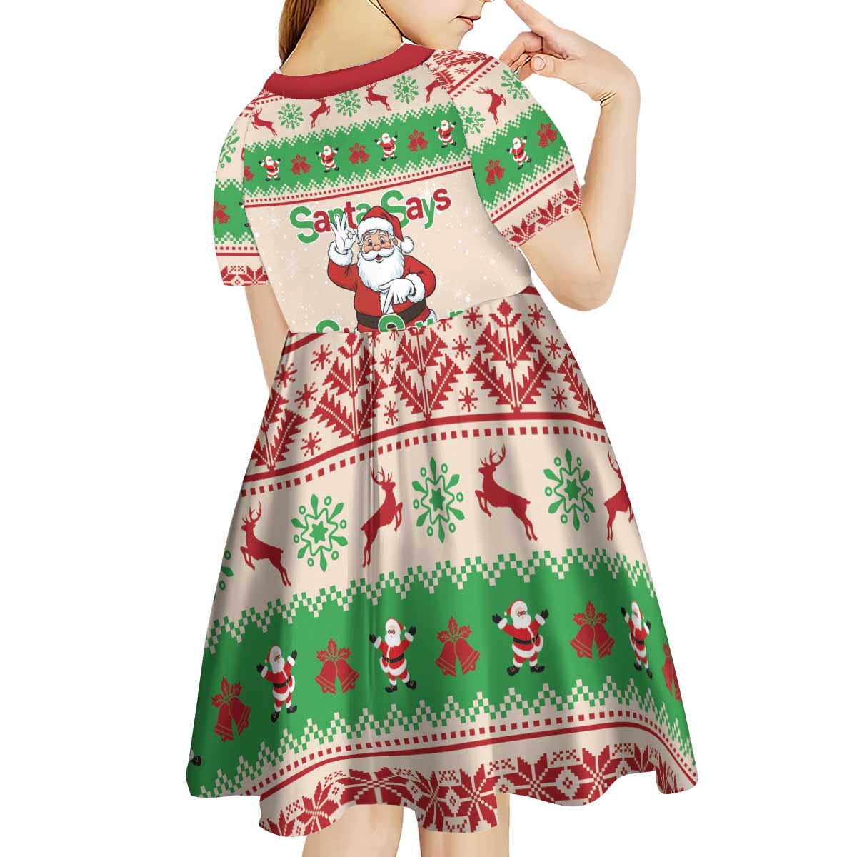 Funny Six Seven Meme Christmas Kid Short Sleeve Dress Santa Says 6 7 - Wonder Print Shop