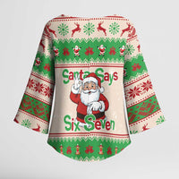 Funny Six Seven Meme Christmas Kimono Sleeve Blouse Santa Says 6 7 - Wonder Print Shop