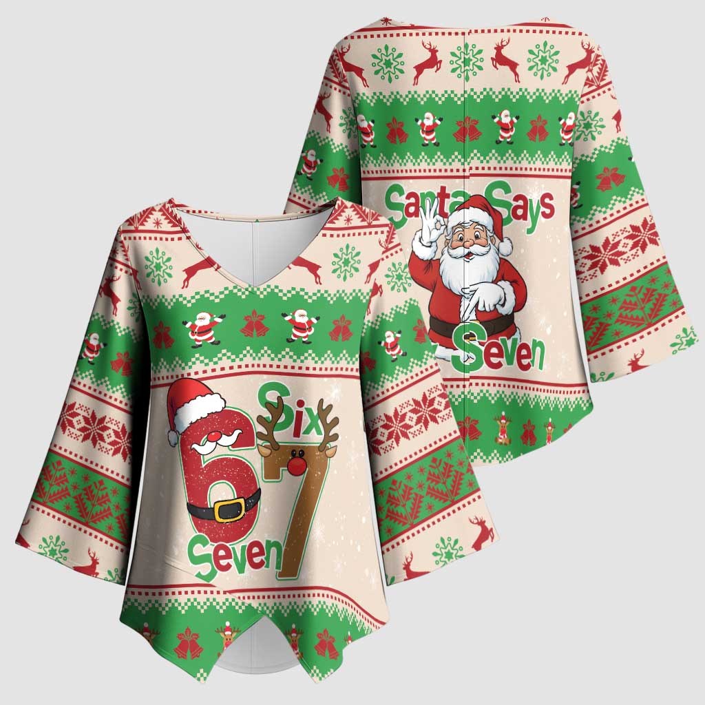Funny Six Seven Meme Christmas Kimono Sleeve Blouse Santa Says 6 7 - Wonder Print Shop