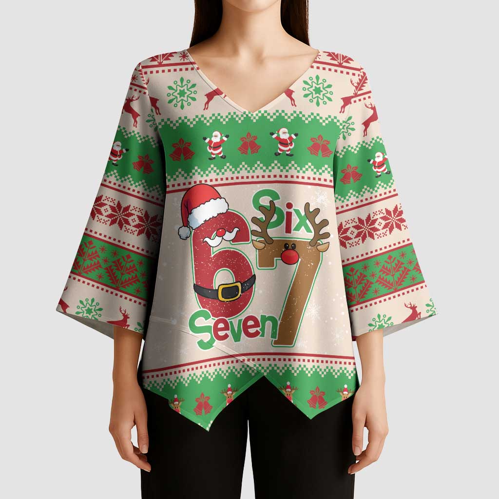 Funny Six Seven Meme Christmas Kimono Sleeve Blouse Santa Says 6 7 - Wonder Print Shop