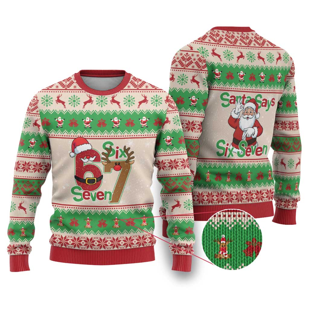 Funny Six Seven Meme Christmas Ugly Christmas Sweater Santa Says 6 7 - Wonder Print Shop