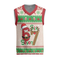Funny Six Seven Meme Christmas Knitted V-Neck Vest Santa Says 6 7 - Wonder Print Shop
