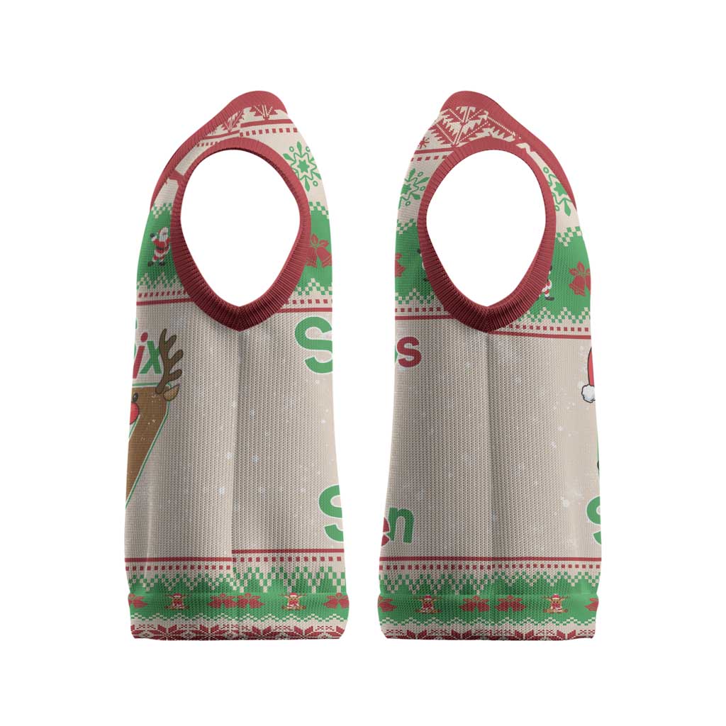 Funny Six Seven Meme Christmas Knitted V-Neck Vest Santa Says 6 7 - Wonder Print Shop
