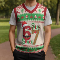 Funny Six Seven Meme Christmas Knitted V-Neck Vest Santa Says 6 7 - Wonder Print Shop