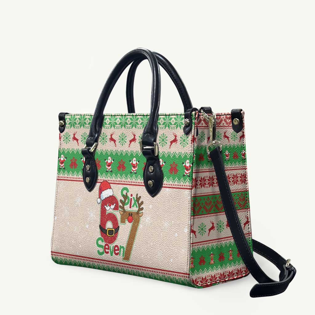 Funny Six Seven Meme Christmas Leather Bag Santa Says 6 7 - Wonder Print Shop