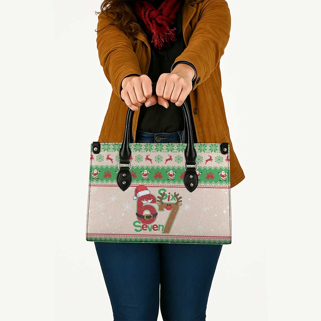Funny Six Seven Meme Christmas Leather Bag Santa Says 6 7 - Wonder Print Shop