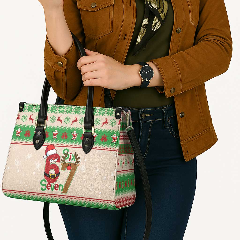 Funny Six Seven Meme Christmas Leather Bag Santa Says 6 7 - Wonder Print Shop