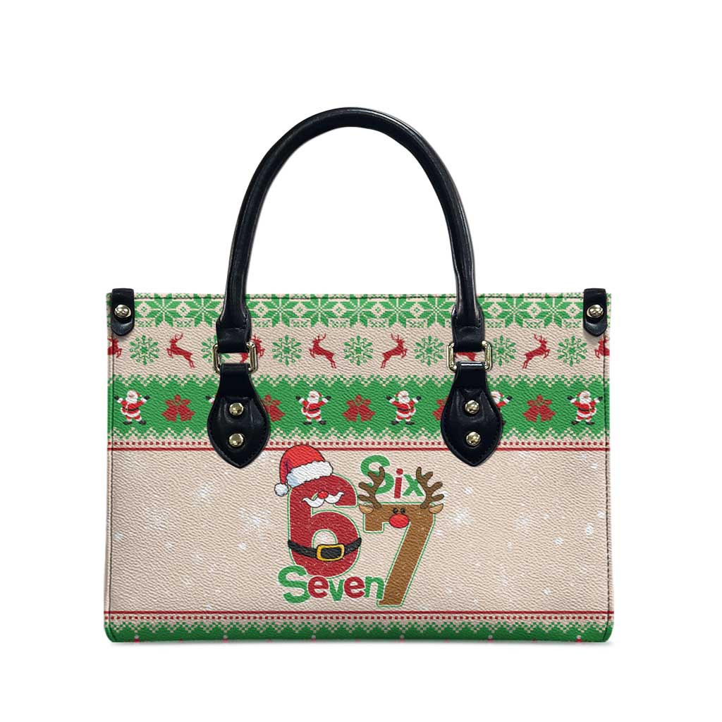 Funny Six Seven Meme Christmas Leather Bag Santa Says 6 7 - Wonder Print Shop