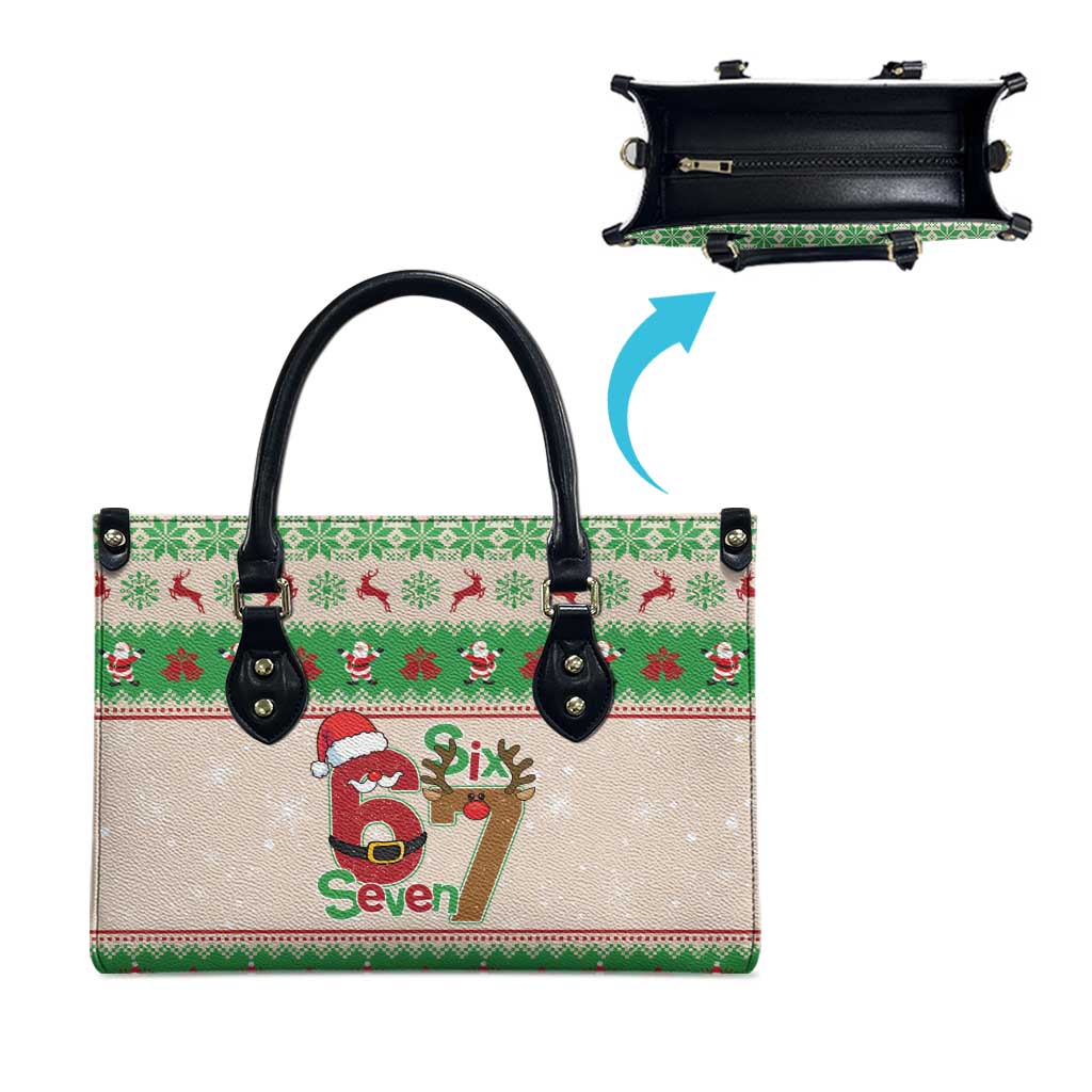 Funny Six Seven Meme Christmas Leather Bag Santa Says 6 7 - Wonder Print Shop