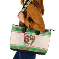 Funny Six Seven Meme Christmas Leather Tote Bag Santa Says 6 7 - Wonder Print Shop