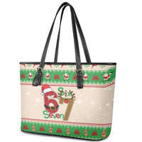 Funny Six Seven Meme Christmas Leather Tote Bag Santa Says 6 7 - Wonder Print Shop