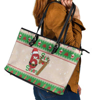 Funny Six Seven Meme Christmas Leather Tote Bag Santa Says 6 7 - Wonder Print Shop