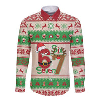 Funny Six Seven Meme Christmas Long Sleeve Button Shirt Santa Says 6 7 - Wonder Print Shop