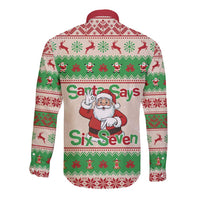Funny Six Seven Meme Christmas Long Sleeve Button Shirt Santa Says 6 7 - Wonder Print Shop