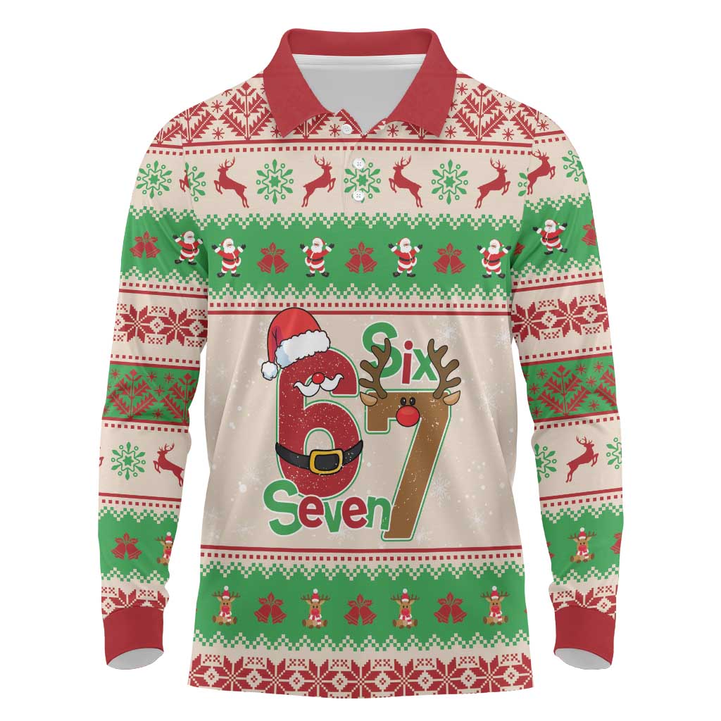 Funny Six Seven Meme Christmas Long Sleeve Polo Shirt Santa Says 6 7 - Wonder Print Shop