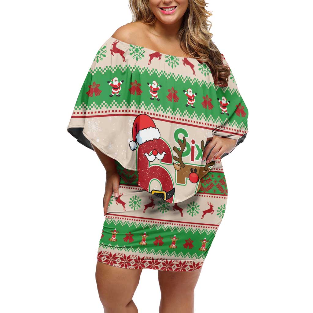 Funny Six Seven Meme Christmas Off Shoulder Short Dress Santa Says 6 7 - Wonder Print Shop