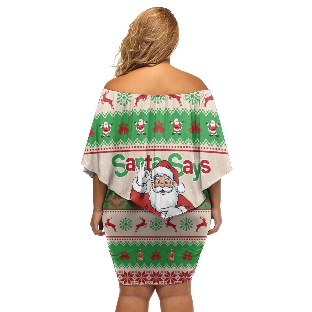 Funny Six Seven Meme Christmas Off Shoulder Short Dress Santa Says 6 7 - Wonder Print Shop