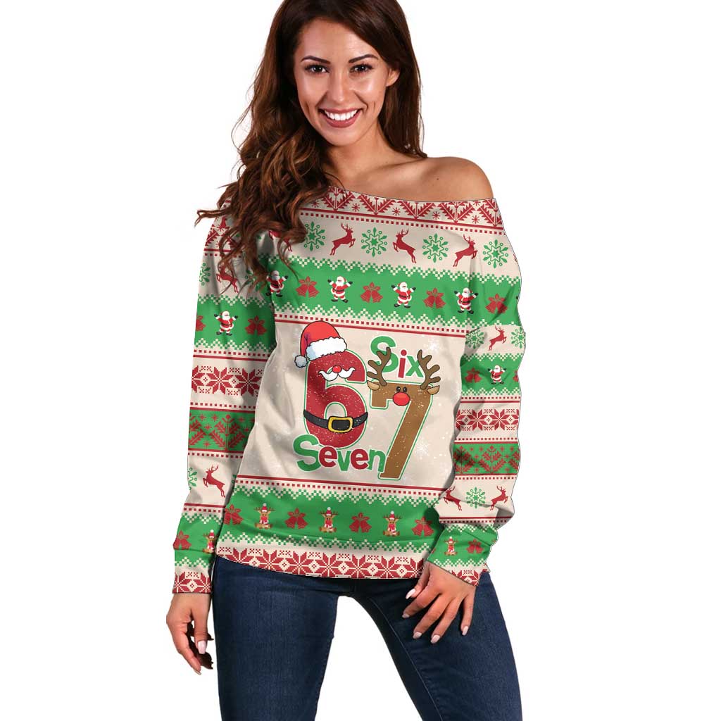 Funny Six Seven Meme Christmas Off Shoulder Sweater Santa Says 6 7 - Wonder Print Shop
