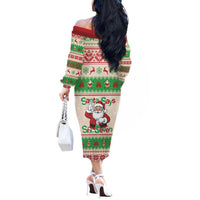 Funny Six Seven Meme Christmas Off The Shoulder Long Sleeve Dress Santa Says 6 7 - Wonder Print Shop