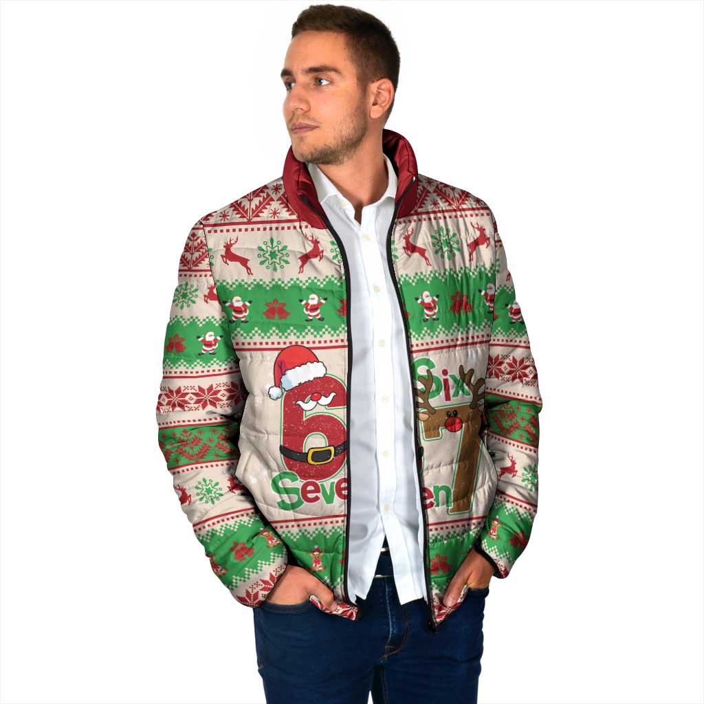 Funny Six Seven Meme Christmas Padded Jacket Santa Says 6 7 - Wonder Print Shop