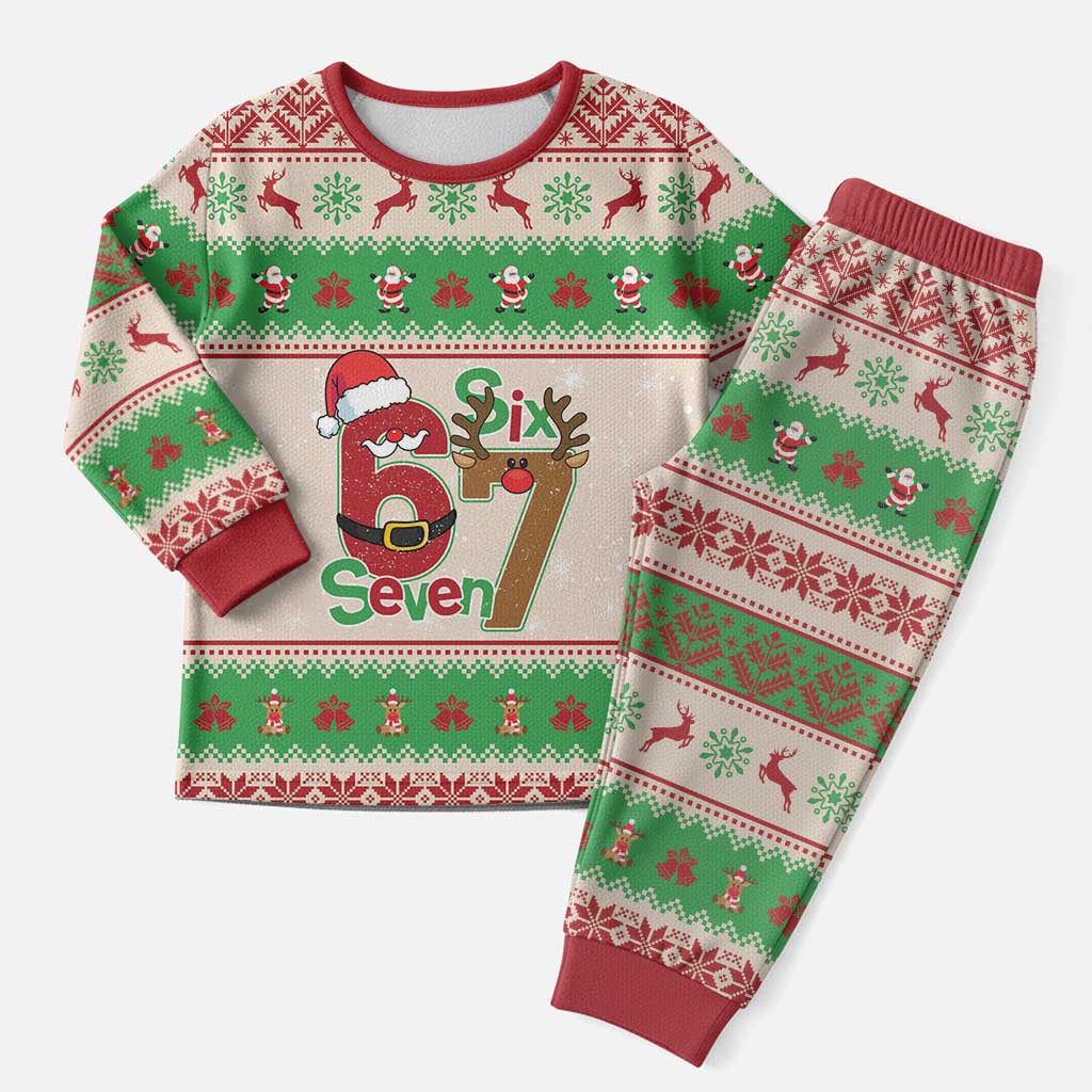 Funny Six Seven Meme Christmas Pajama Set Santa Says 6 7 - Wonder Print Shop