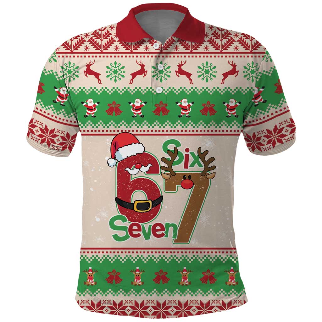 Funny Six Seven Meme Christmas Polo Shirt Santa Says 6 7 - Wonder Print Shop
