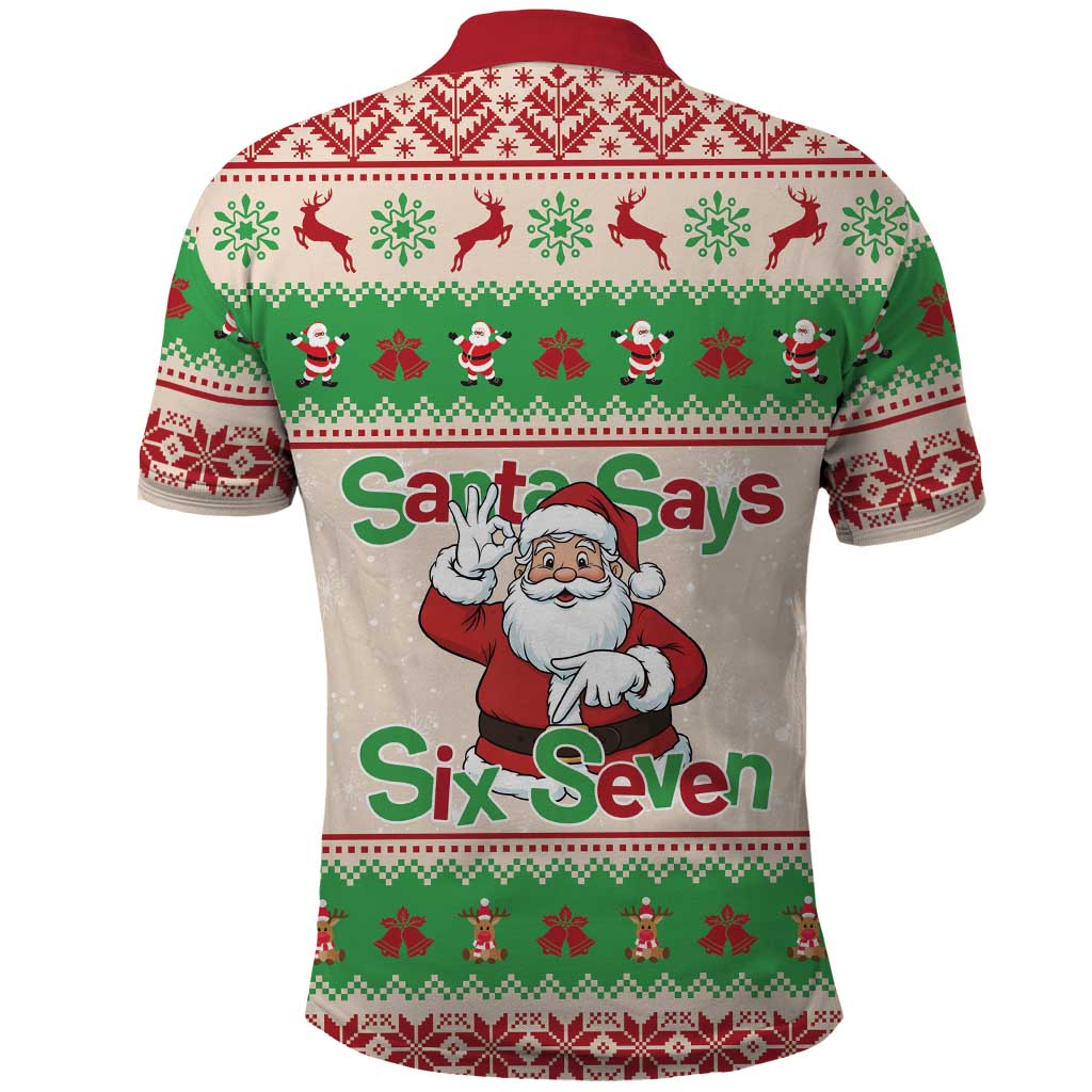 Funny Six Seven Meme Christmas Polo Shirt Santa Says 6 7 - Wonder Print Shop