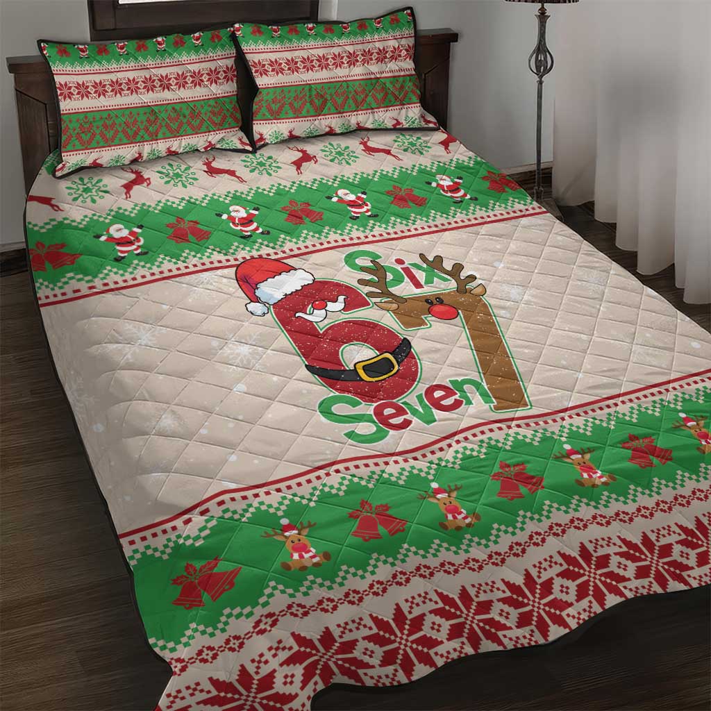 Funny Six Seven Meme Christmas Quilt Bed Set Santa Says 6 7 - Wonder Print Shop