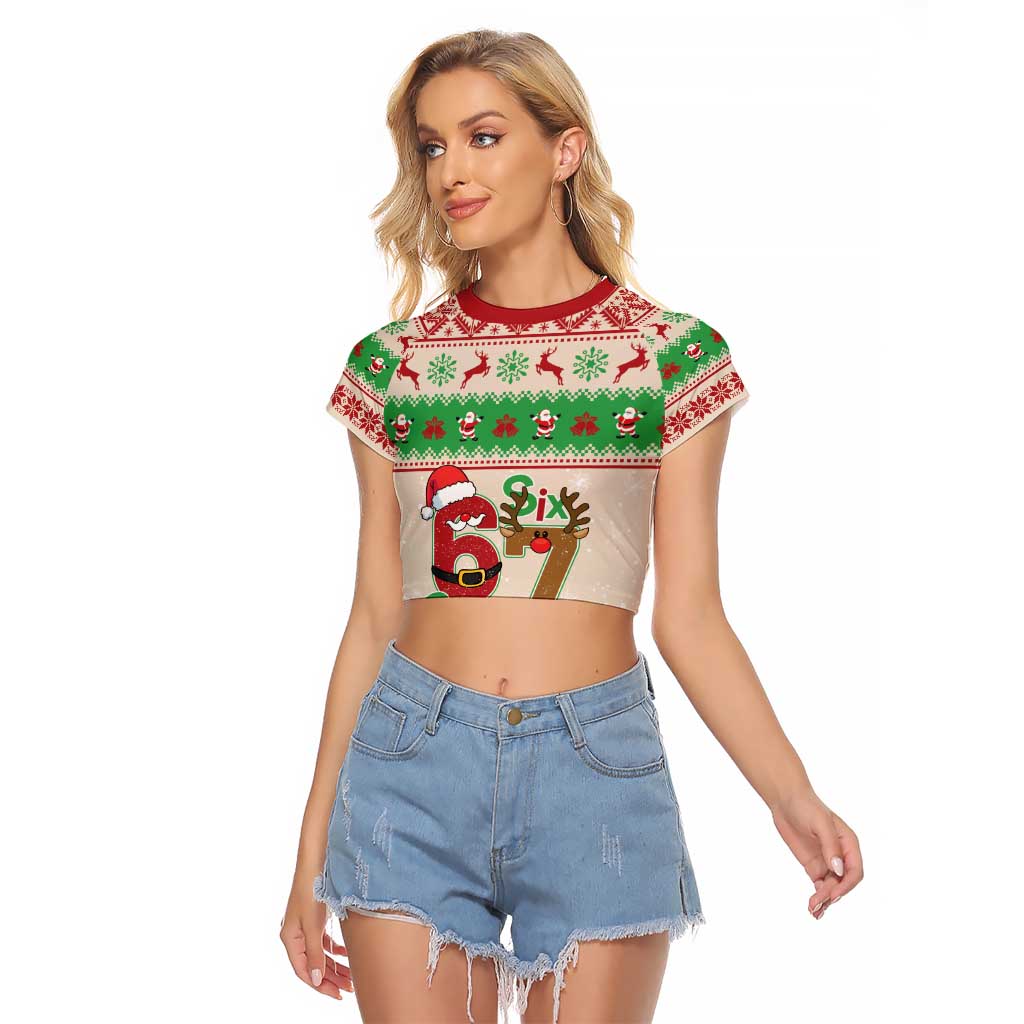 Funny Six Seven Meme Christmas Raglan Cropped T Shirt Santa Says 6 7 - Wonder Print Shop
