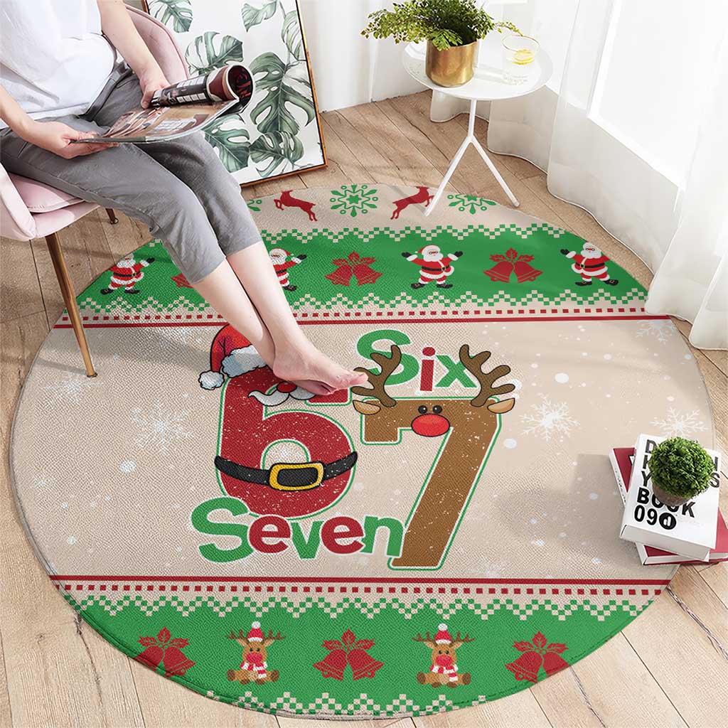 Funny Six Seven Meme Christmas Round Carpet Santa Says 6 7 - Wonder Print Shop