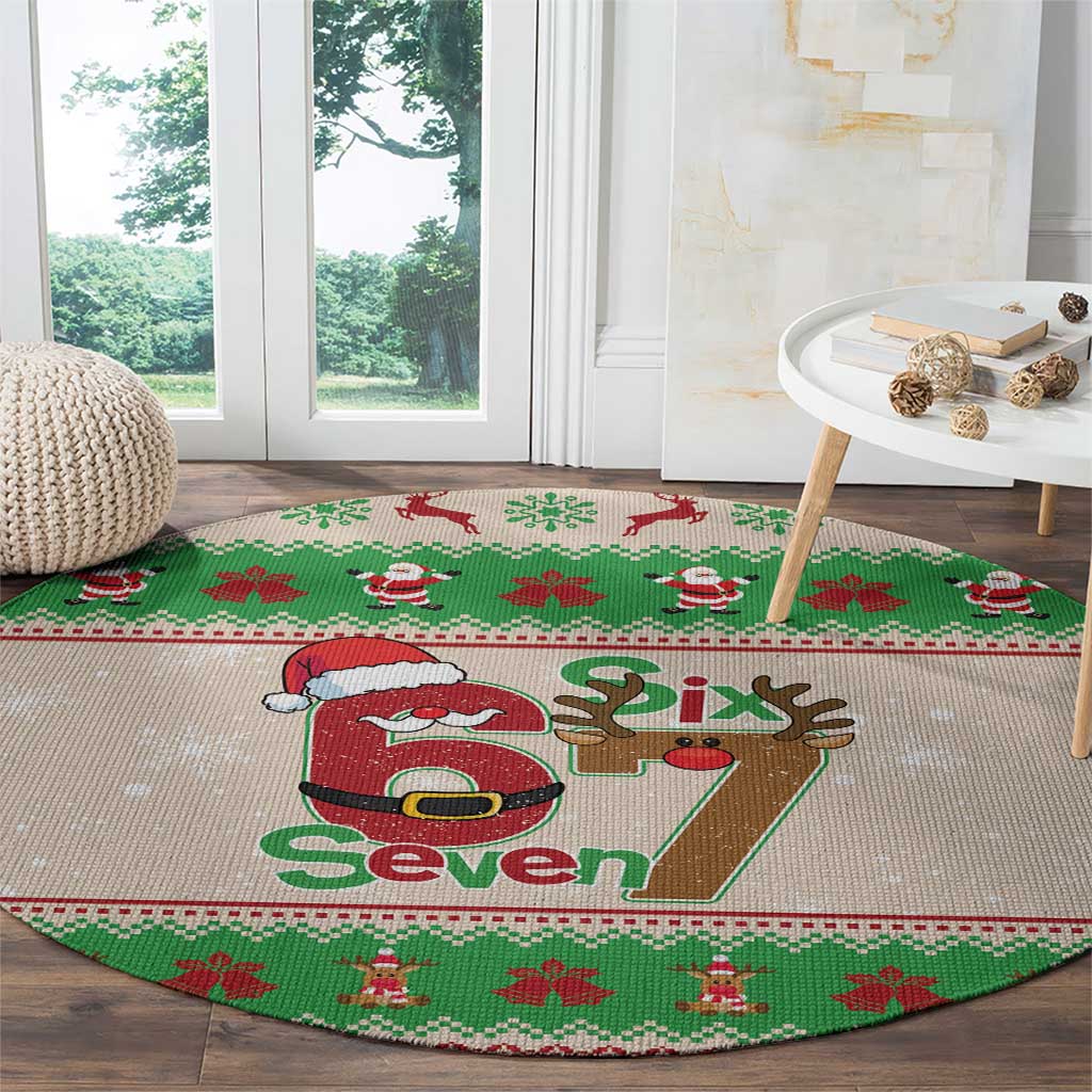 Funny Six Seven Meme Christmas Round Carpet Santa Says 6 7 - Wonder Print Shop