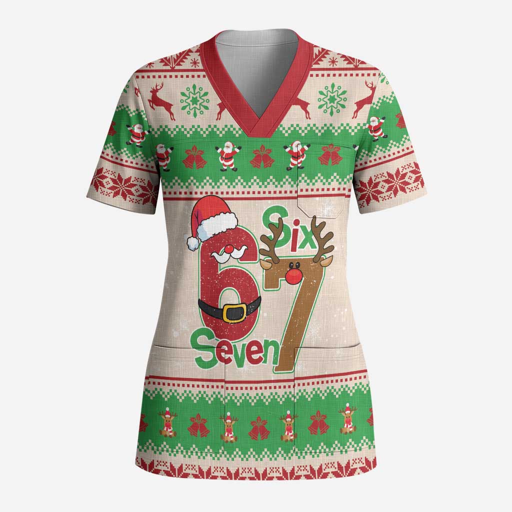 Funny Six Seven Meme Christmas Scrub Top Santa Says 6 7 - Wonder Print Shop